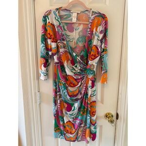 VTG Laundry by Shelli Segal Dress Paisley Print Long Sleeve Y2K Multicolor Sz 10